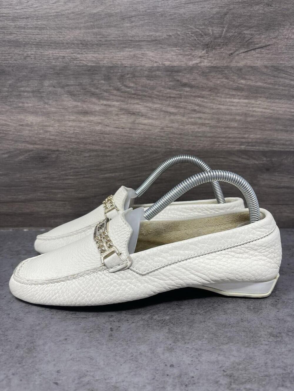 Baldinini Trend Loafer Shoes Womens Size 7 (37.5) White Leather Slip On Gold